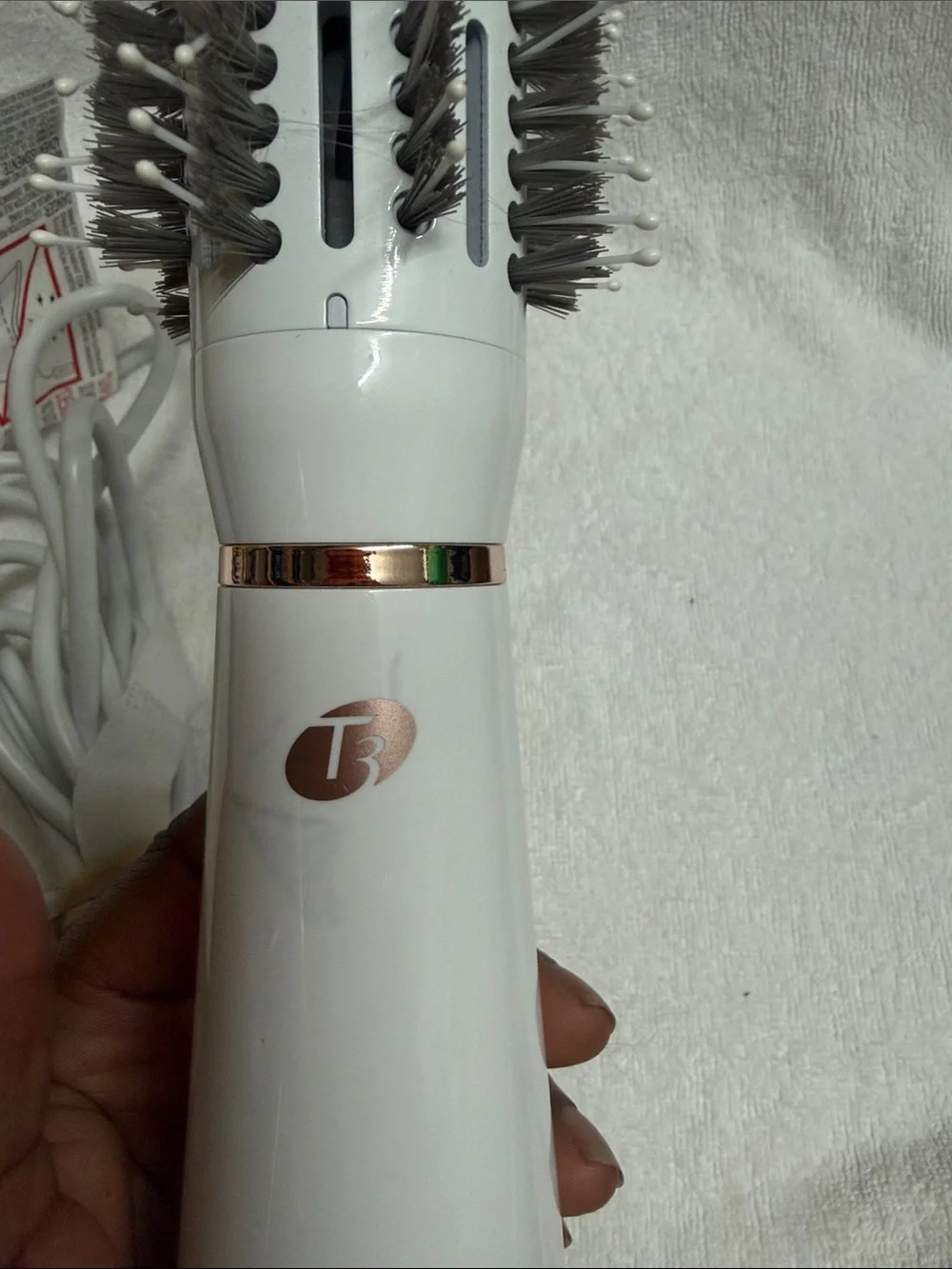 T3 White & Rose Gold Rotating Hot Air Brush Styler